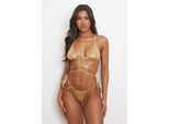 Bikini-Hose MODA MINX "Crete Pendant Hoop", Damen, Gr. XL, US-Größen, gold (goldfarben), 92% Polyester, 8% Elasthan, unifarben, Badehosen Bikini-Hose, mit stilvollen Anhängern