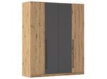 Möbelix , Grau, Eiche Artisan , Holzwerkstoff , 4 Fächer , 3 Schublade(n) Schubladen , 181x210x54 cm , Schlafzimmer, Kleiderschränke, Drehtürenschränke