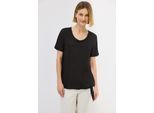 Shirtbluse CECIL, Damen, Gr. XS (36), schwarz, Stoff, 100% Viskose, unifarben, normal normal, V-Ausschnitt, abgesteppt, Blusen, Elastiksaum mit Knotendetail