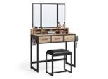 Boxxx Schminktisch, Schwarz, Eiche, Metall, Kunststoff, Vintage, 3 Schublade(n) Schubladen, rechteckig, eckig, Flachrohr, 40x141x90 cm, Schlafzimmer, Schminktische