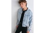 Dames Gecropte Denim Jacket Met HemdCol