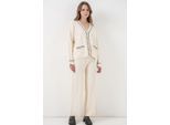 Geweven V-hals Trui Cardigan en Wijde Pantalon Set