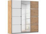 Kleiderschrank OTTO HOME "Mehrzweckschrank Aktenschrank Möbel Mietswohnung Schlafzimmer AVOLA", beige (eiche artisan, alpinweiß, leisten chrom), B:203cm H:210cm T:62cm, Holzwerkstoff, Schränke, Kleiderschrank, mit eleganten Zierleisten in Chrom, Schwarz oder Weiß MADE IN GERMANY