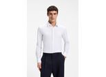 Langarmhemd BOSS "HANK", Herren, Gr. 43, N-Gr, weiß100, Jersey, Obermaterial: 76% Polyamid, 24% Elasthan, unifarben, slim fit hüftbedeckend, 2-Knopf-Manschette mit Schlitz, Hemden, Kentkragen, Performance-Stretch-Jersey
