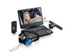 Lenco DVP-910BU - 9 Zoll tragbarer DVD-Spieler mit Kopfhörer und Kopfstützenbefestigung - integrierter Akku - USB-Eingang - Blau/Schwarz