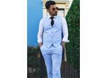 Herren Sommer 2-Teiler Anzug Leinen Formal Hellblau Weste Hose