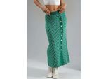 Hoch taillierter geometrischer Strick-Maxi-Rock mit Knopfverschluss