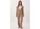 V-Ausschnitt Knopf-Longcardigan und Schlafanzug-Set mit Hose
