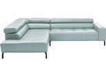 Ecksofa HOME AFFAIRE "Claya, L-Form, incl. Kopfteilverstellung, Breite 276 cm", blau (light, blau), B:276cm H:71cm T:219cm, 100% Leder, Sofas, Ecksofa, wahlweise elektrischer Sitzvorzug