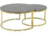 Satztisch HELA "LUIS, Couchtisch rund", schwarz (schwarz, gold, gold, marmoroptik schwarz), B:80,6cm H:41,37cm T:80,6cm, Tische, Satztisch, 2er Set, 12mm Sinterstein; Marmoroptik, Boho Wohnzimmertisch