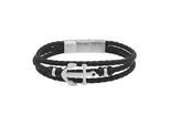 Lederarmband TOM TAILOR "Schmuck Geschenk Edelstahl Leder Kautschuk Anker", edelstahlfarben, schwarz, Armbänder, Herren, 21,5cm, Edelstahl Kautschuk Leder, Edelstahl, Kautschuk, Leder, Lederarmband