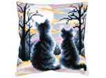 Kreuzstichkissen "2 Katzen Abendrot"