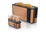 Arendo Frühstücksset, 2-Scheiben Langschlitztoaster, Eierkocher THREECOOK, Kupfer
