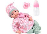 Babypuppe BAYER "Reborn 38 cm rosa/grün", rosa, grün, Puppen, Baby, Babypuppe, sieht aus wie ein echtes Baby