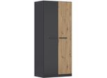 Kleiderschrank OTTO HOME "Mehrzweckschrank Aktenschrank Möbel Mietswohnung Schlafzimmer MODI", grau (graumetallic, eiche artisan), B:91cm H:210cm T:54cm, Holzwerkstoff, Schränke, Kleiderschrank, in angesagten Farbkombinationen, optional mit Spiegel MADE IN GERMANY
