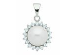 Kettenanhänger ADELIA´S "Perlenanhänger 925 Silber mit Zirkonia", silber, Schmuckanhänger, Damen, mit Zirkonia, Silber 925 (Sterlingsilber), Kettenanhänger, Silberanhänger Perle