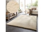 Wollteppich THEKO "Hadj Uni" Gr. 42, beige (natur), B:200cm H:25mm L:250cm, Wolle, Teppiche, echter Berber Teppich, reine Wolle, meliert, handgeknüpft