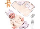 Babypuppe BAYER "Reborn 38 cm Set beige", beige, Puppen, Baby, sieht aus wie ein echtes Baby