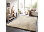 Wollteppich THEKO "Hadj Uni", beige, B:60cm H:25mm L:90cm, Wolle, Teppiche, echter Berber Teppich, reine Wolle, meliert, handgeknüpft