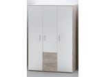 Kinderkleiderschrank OTTO HOME "Kleiderschrank »Riekke« 3-türig mit 2 Schubkästen", weiß (eiche, sand, nachbildung, weiß), B:130cm H:188cm T:54cm, Holzwerkstoff, Schränke, Kinderkleiderschrank, 2 Kleiderstangen, 3 Drehtüren, 2 Schubkästen