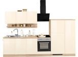 Küchenzeile KOCHSTATION "KS-Virginia,neu in verbesserter Ausführung", beige (küche: natur, front: creme hochglanz, korpus: eiche sonoma, arbeitsplatte: eiche sonoma), B:320cm H:200cm T:60cm, Komplettküchen-Sets, Küchenzeile, Breite 320 cm, Soft-Close, wahlweise mit E-Geräten