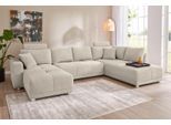 Wohnlandschaft JOCKENHÖFER GRUPPE "Orlando U-Form, B: 337 cm, Liegefl. 135x305 cm", grau (grau, beige), B:337cm H:69cm T:180cm, Zierkissen: 100% Polyester;Cord (100% Polyester), Sofas, Wohnlandschaft, mit Bettfunktion, Bettkasten, 2 Kopfstützen & 2 Zierkissen, Federkern