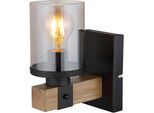 GLOBO LIGHTING Wandleuchte "LILA", schwarz matt, 1, H: 22,5cm, 1 Stk., Leuchten, Wandleuchte Schwarz/Holz, Rauchglas, Licht aufwärts, E27, Wandleuchte