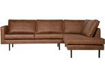 Ecksofa WOOOD "Rodeo Recycling-Lederfaser-Verbundstoff H 85 x B 266 x T 213/86 cm", braun (cognac), B:266cm H:85cm T:213cm, Sofas, Ecksofa, Tragkraft 250 kg, Metallbeine, pfleigleicht, Gute Verschleißfestigkeit