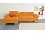 Ecksofa COTTA "Driver L-Form, B: 268 cm", gelb (amber), B:268cm H:73cm T:169cm, LEDER BEEFY (ein abgedecktes Spalt-Rindsleder) im Sitz und Rücken (Korpus in Kunstleder);Luxus-Kunstleder;Kunstleder SOFTLUX;Leder Pampas (echtes Rindsleder), Rückseite mit schwarzem Spannstoff bezogen, Sofas, Ecksofa, Kopfteilverstellung, optional Bettfunktion & Bettkasten