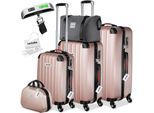 tectake® Hartschalenkoffer-Set, 19-teilig, Hartschalen aus robustem ABS-Kunststoff, 360° drehbare, abnehmbare Rollen, inklusive Packwürfelset, Kofferwaage und -anhänger