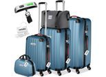 tectake® Hartschalenkoffer-Set, 19-teilig, Hartschalen aus robustem ABS-Kunststoff, 360° drehbare, abnehmbare Rollen, inklusive Packwürfelset, Kofferwaage und -anhänger