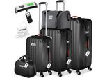 tectake® Hartschalenkoffer-Set, 19-teilig, Hartschalen aus robustem ABS-Kunststoff, 360° drehbare, abnehmbare Rollen, inklusive Packwürfelset, Kofferwaage und -anhänger