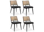 P & B Stuhl-Set , Schwarz , Holz, Metall, Textil , Rattan , 47x79x55 cm , Esszimmer, Stuhl, Esszimmerstühle