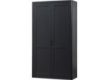 Mehrzweckschrank WOOOD "Gunnar FSC-Kiefernholz gebürstet, H 217 x B 120 x T 48 cm", schwarz, B:120cm H:217cm T:48cm, Massivholz, Schränke, Mehrzweckschrank, Tragkracht 20kg pro boden, Wandbefestigung empfohlen, Pfleigleicht