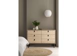 Kommode HOME AFFAIRE "Ry Aufbewahrung, Schubladenschrank, Stauraum", braun (jackson hick), B:150,3cm H:94,8cm T:40,1cm, Holzwerkstoff, Sideboards, Kommode, Sideboard mit 6 Schubladen, Breite 150 cm, Höhe 95 cm, Massivholzbeine