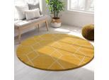 Muratap Trellis uni rond effen laagpolig vloerkleed modern 200 cm rond