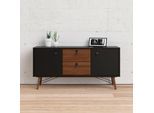 Sideboard HOME AFFAIRE "Ry Aufbewahrung, Schubladenschrank", braun (schwarz matt, walnuss), B:150,3cm H:72,2cm T:40,1cm, Holzwerkstoff, Sideboards, Sideboard, Breite 150 cm, Höhe 72 cm, Kommode mit 2 Türen und 2 Schubläden