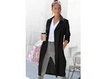 Trenchcoat LASCANA, Damen, Gr. 38, schwarz, Web, Obermaterial: 79% Polyester, 17% Viskose, 4% Elasthan, unifarben, figurumspielend knielang, V-Ausschnitt, gerader Abschluss, Mäntel Trenchcoat, zum Regulieren, leichter Damenmantel ohne Futter, casual-chic