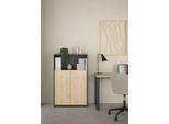 Kommode HOME AFFAIRE "Sign Sideboard mit Ablageregal für Akten, Bücher", grau (matt grau, jackson hickory), B:79,6cm H:123,6cm T:34,3cm, Holzwerkstoff, Sideboards, Kommode, mit 2 Türen, dahinter 2 Einlegeböden, Höhe 123 cm, Breite 80 cm