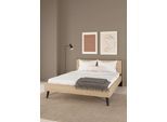 Bett HOME AFFAIRE "Ry Bettrahmen, Bettgestell, Doppelbett", braun (jackson hickory), B:192,6cm H:91,3cm L:206cm, Betten, Bett, mit hohem Kopfteil, Beine aus Vollholz