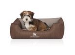 Knuffelwuff Orthopädisches Hundebett Outlander aus laser-gestepptem Kunstleder braun/ grau S