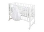 Roba Beistellbett Stubenbett 3 in 1 Sternenzauber, Weiß, Hellgrau, Textil, Holzwerkstoff, Schichtholz, 49.5x85.5x90 cm, Oeko-Tex® Standard 100, zur Sitzbank umbaubar, zum Gitterbett Bezug abnehmbar, waschbar, höhenverstellbar, Babymöbel, Babybetten, Beistellbetten