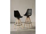 Barhocker Set – 2 Stück, LIMA, Schwarz, Kunstleder und Holz, mit Lehne, Sitzhöhe 77 cm, Retro