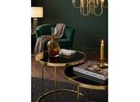 Beistelltisch Set – Metall schwarz-gold, Glas, rund, 2-teilig