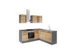 P & B , Anthrazit, Eiche Artisan , Holzwerkstoff , 2 Schublade(n) Schubladen , seitenverkehrt montierbar, L-Form, nur wie online abgebildet bestellbar , A , 220x175 cm , Küche, Küchenblöcke, Eckküchenblöcke