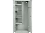 Putzmittelschrank, B 800 mm, 4 Böden, verkürzte Mitteltrennwand, abschließbar, lichtgrau RAL 7035/lichtgrau RAL 7035