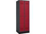 Schäfer Shop Genius Kleiderspind mit Sockel, 2 Abteile, 300 mm Abteilbreite, Sicherheitsdrehriegelverschluss, anthrazit/rubinrot