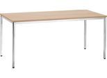 Konferenztisch, bis 6 Personen, Rechteck, 4-Fuß Quadratrohr, B 1600 x T 800 x H 720 mm, Buche/chromsilber