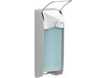 Seifenspender Ingo-Man, Wandmontage, manuell, bis 1000 ml, B 95 x T 170 x H 350 mm, Aluminium & Stahl, inkl. 1000 ml Desinfektionsmittel