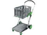 Klappmobil CLAX®, 2 Etagen, Tragkraft bis 60 kg, Lenk- & Bockrollen, inkl. 46 l Klappbox, Aluminium & Kunststoff, grau/grün